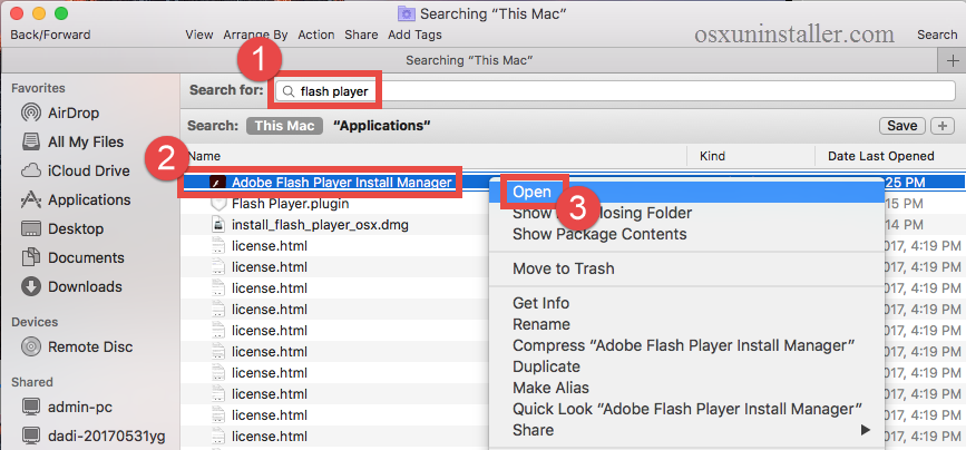 osx uninstall adobe flash