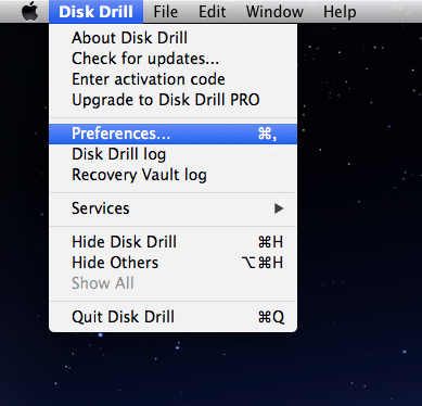 Disk Drill menu