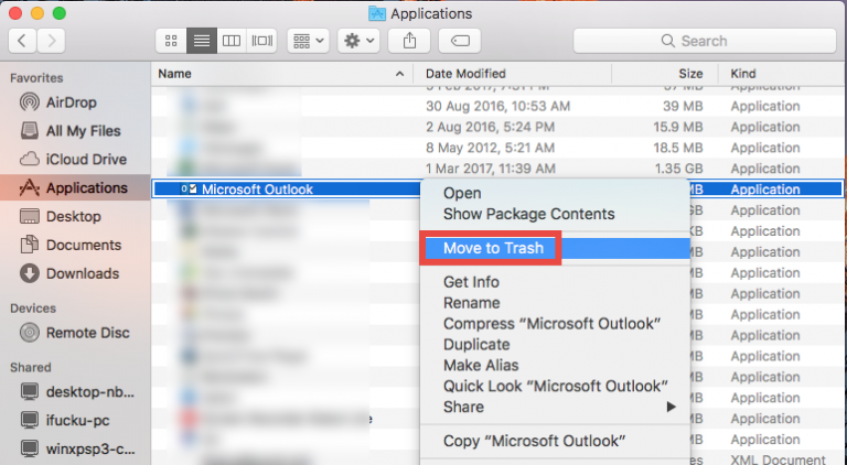 uninstall outlook from mac