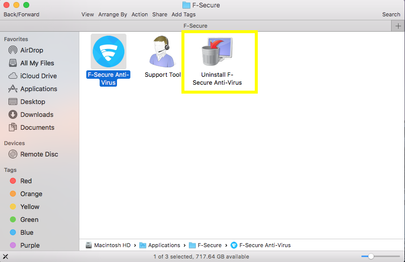 f secure uninstall tool for mac