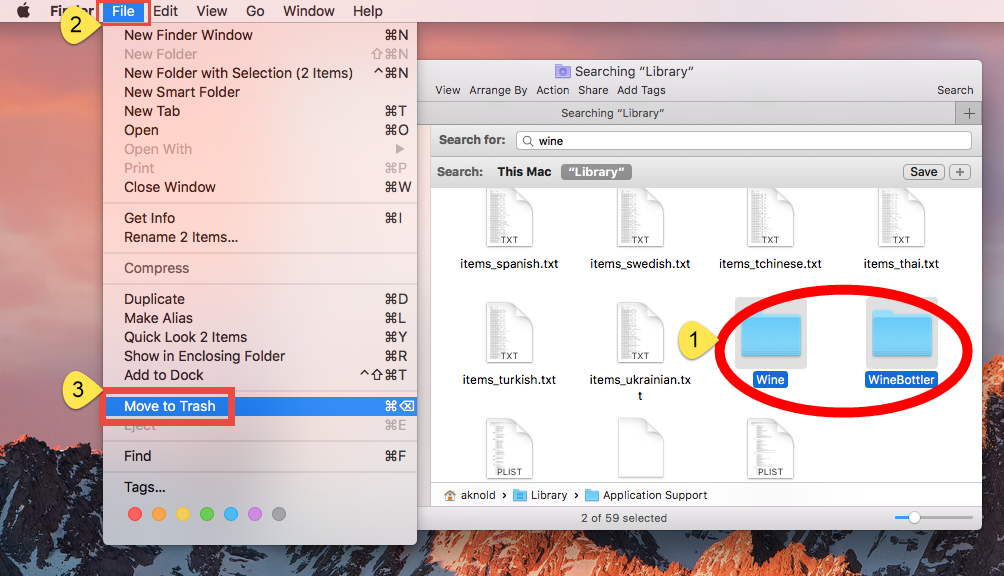 delete wine and winebottler for mac