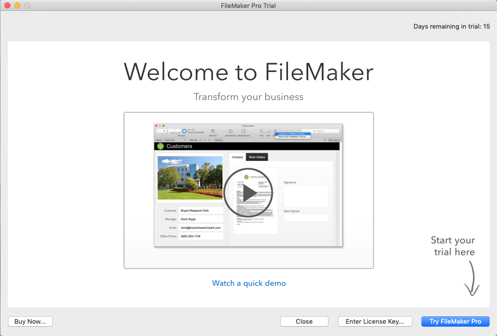 filemaker pro 15 start with different user