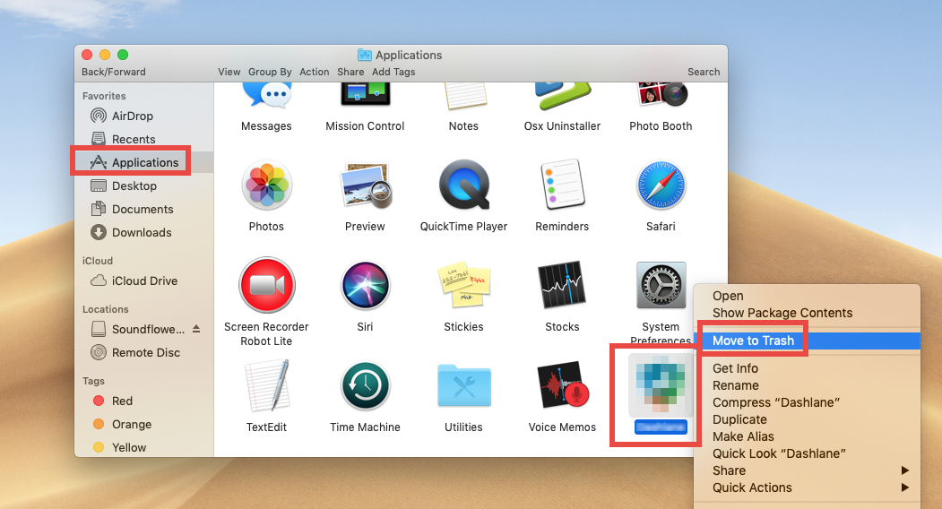 Uninstall application on a mac