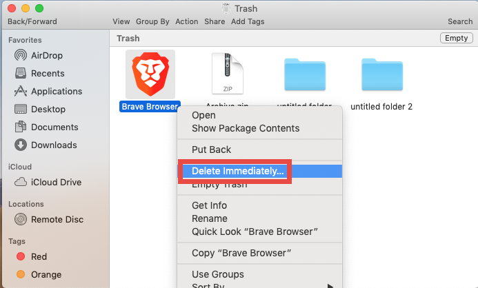 uninstall brave browser mac