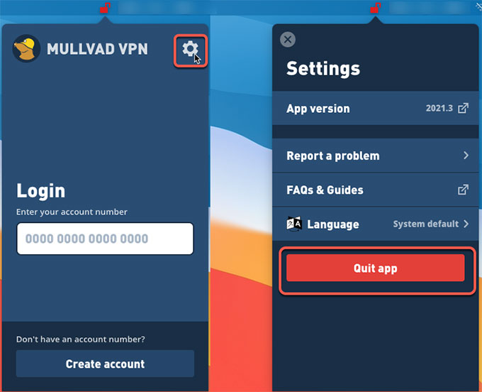 quit Mullvad VPN