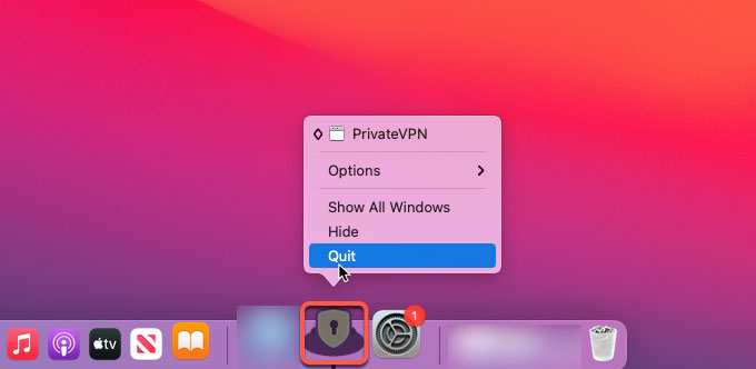 quit PrivateVPN on the Dock