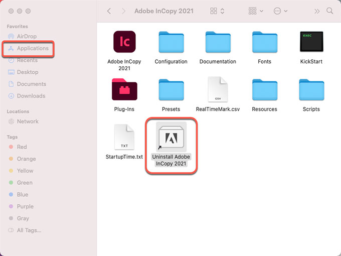 uninstall Adobe InCopy 2021