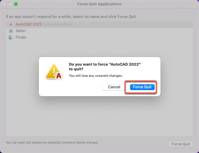 froce AutoCAD to quit
